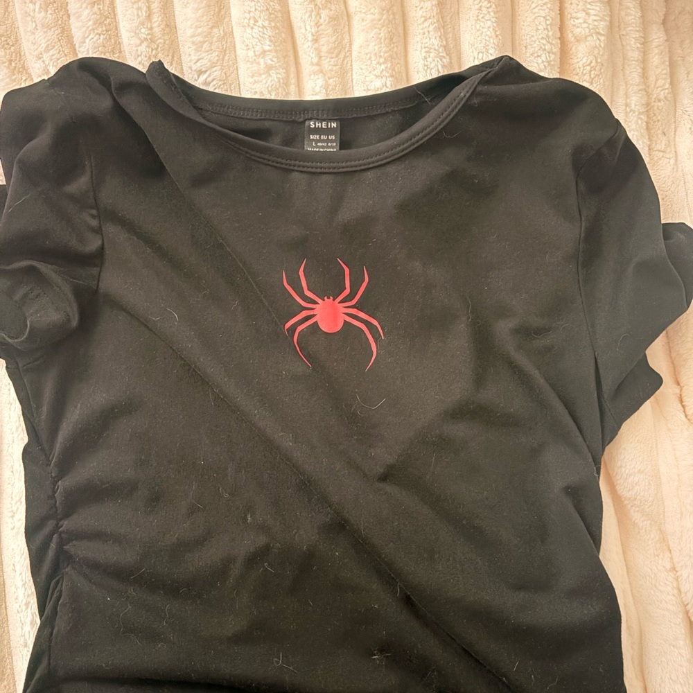 SHEIN Black Tee with Red Spider Graphic